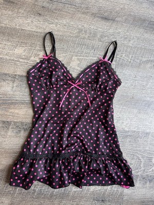 Rare Y2K Vintage Rampage Intimates Pink Polka Dot Lace Trim Cami Top Size Small