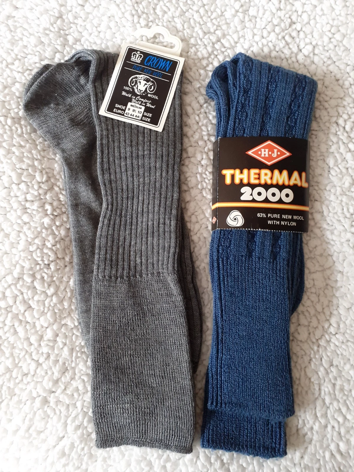 Vintage Crown 100% Wool Socks + 63% Wool HJ Thermal 2000 Socks. New