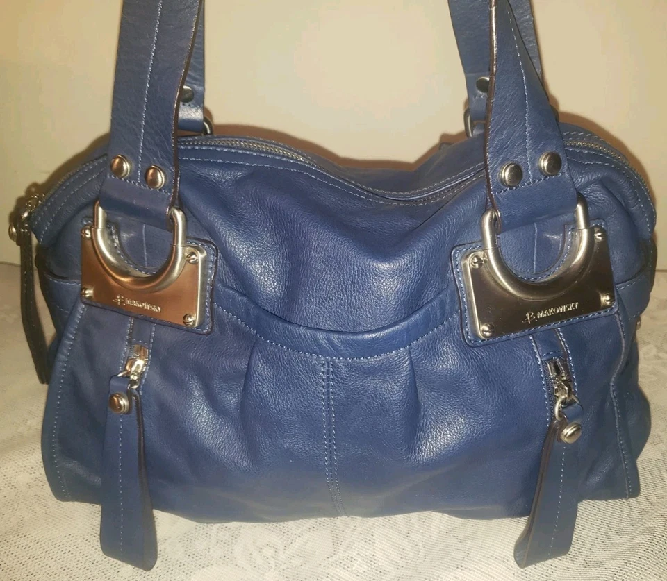 Bolso de Hombro B. Makowsky Azul Marino Cuero Guijarro con Forro Estampado de Animales Foto 2 de 4