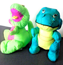 1992 Fisher Price Dino Roar Dinosaur Green Squeaky Puffalump Nylon Lot 2 READ