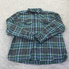 Woolrich Shirt Mens XL Green Blue Plaid Flannel Button Up Long Sleeve Workwear