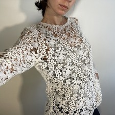 Isabel Marant UK M Blouse White Lace Crochet Long Sleeve Boho Semi Sheer Top