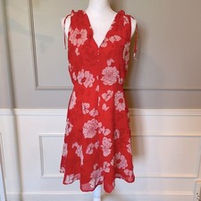 Vince Camuto 8 red sleeveless floral fit and flare dress v neck bright feminine