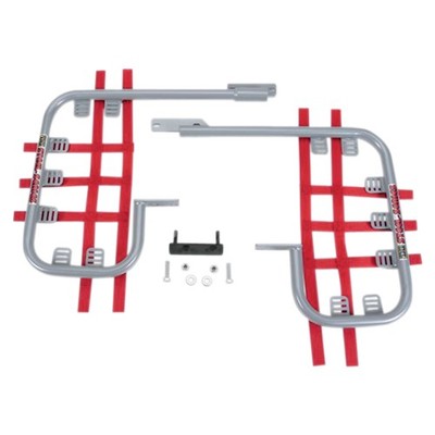 DG Performance Steel Nerf Bars-Silver Bar-Red Web for 2016 Honda TRX250X SE ATV