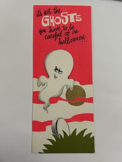 VTG Christmas Greeting Card Halloween Wicked Eyes Ghost Goblin