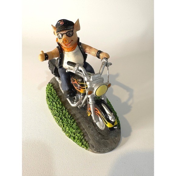 Road Hogs Biker Pig Figurine Motorcycle Hog Rider Flame Chopper