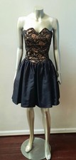 JESSICA GUNNE SAX VTG BROCADE METALLIC STRAPLESS TAFFETA LACE SWING DRESS sz S