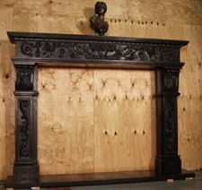 Black Marble Fireplace Mantle Surround, Hand Carved Stone Mantel, MASSIVE, LARGE