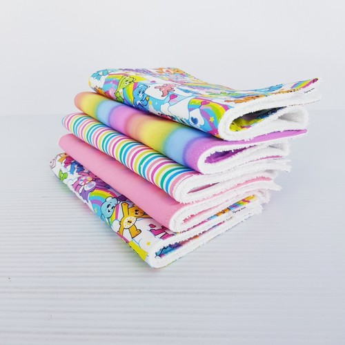 Baby Burp Cloths 5 Pack Care Bears Patterned Bright Toweling Backed Handmade New - Picture 15 of 16