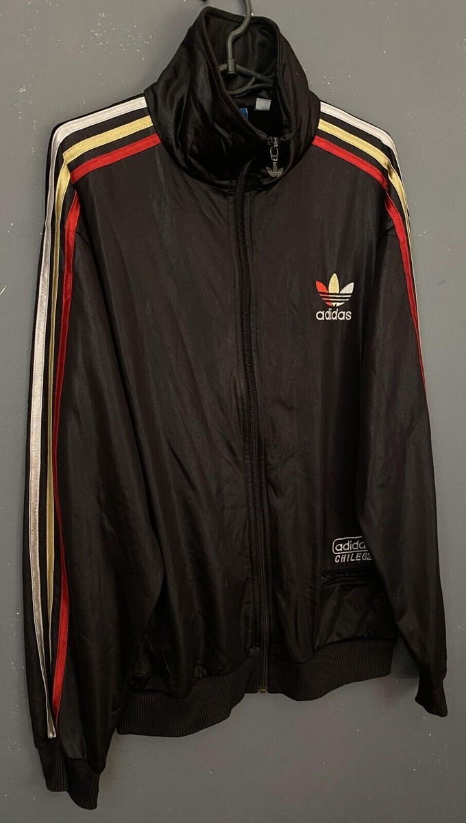 RARE MENS ADIDAS CHILE 62 SATIN TRACK JACKET BLACK RED GOLD