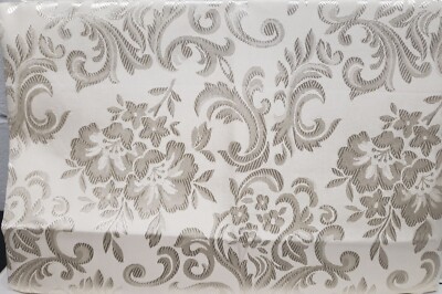 Fabric Tablecloth,52x70''Rectangle,DAMASK FLOWERS ON OFF WHITE/BEIGE,CHARLOTTE,AL
