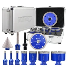 11pc Diamond Core Bit Kit Drilling Hole Saw Cutting Disc Finger Bit Tile Marble