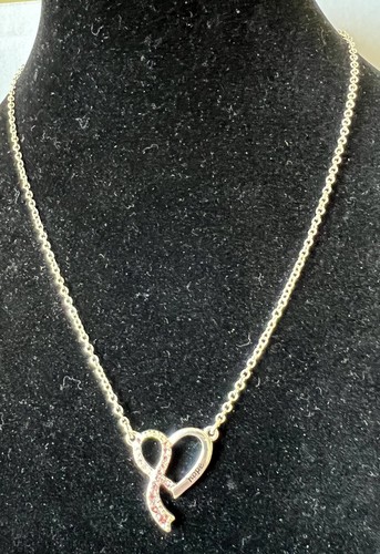 NRQ Breast Cancer Awareness Pink Stone Silver Tone “Hope” Heart Pendant & Chain - 第 1/7 張圖片