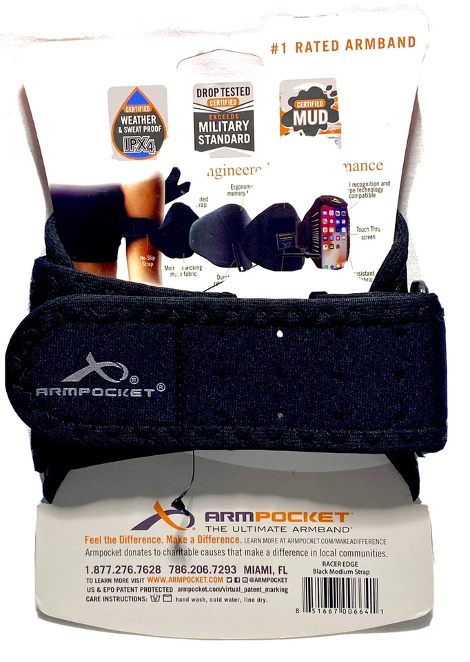 Brazalete Brazalete Borde Corredor Soporte iPhone - Longitud Media Correa - Negro/Plata Foto 2 de 2