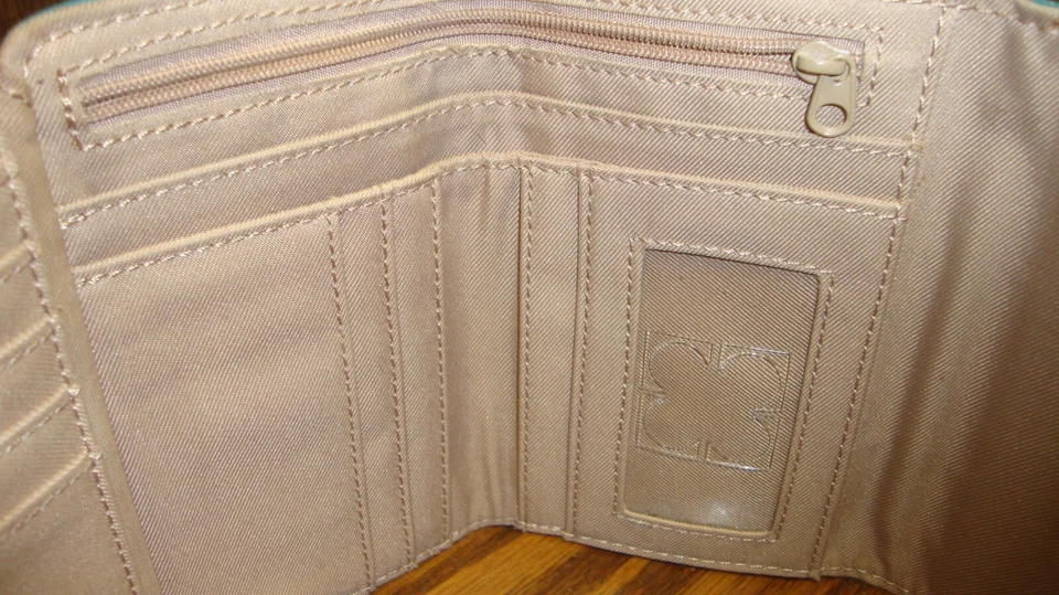 Vtg Liz Claiborne & Co. 4-Fold Clutch TEAL Wallet~Organizer~Cards~ID~Cash   817 - Image 4 of 4