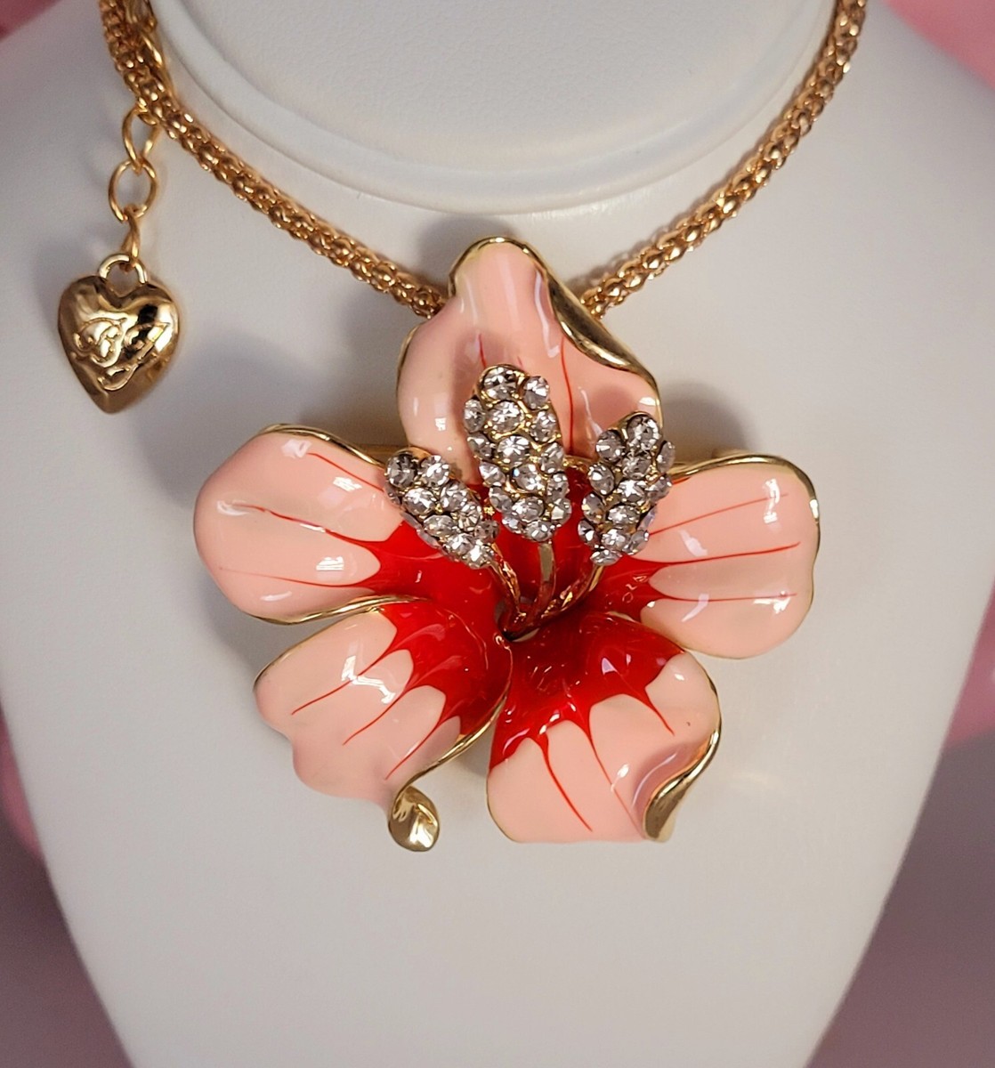 Betsey Johnson Tropical Hawaiian Hibiscus Flower Necklace Brooch