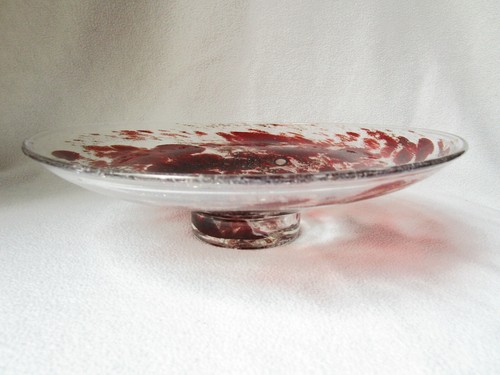 große Design Glasschale rote Einschmelzungen Luftblasen signiert 1990 30x8,5cm - Picture 3 of 8