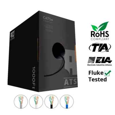 ATS CABLES Cat5e PLENUM UTP RATED 350Mhz 24Awg 1000FT Ethernet Cable in 5 Colors