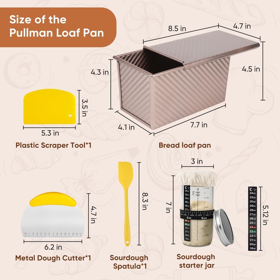 Pullman Loaf Pan with Lid, Bread Pans for Homemade and Sourdough