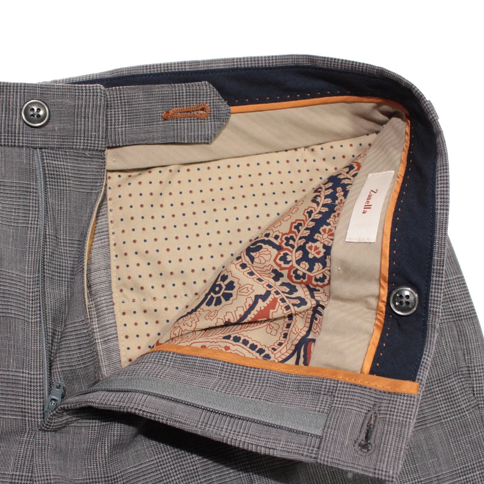 Zanella 全新带标签正装裤子 32 码美国派克灰色格子羊毛/亚麻混纺 — 第 3/4 张图片