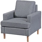 Accent Arm Chair Linen Fabric Upholstered Comfy Single Sofa For Living Room Gray