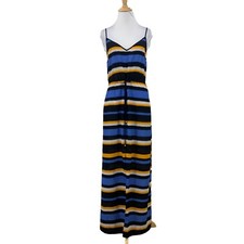 Michael Kors Striped Maci Maxi Dress Womens S Small Front Slit Waist Tie V Neck
