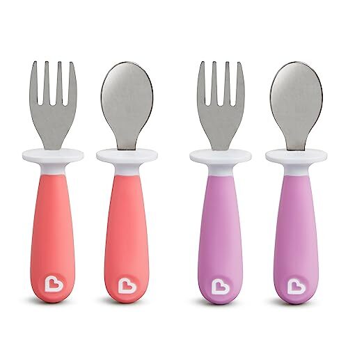 Raise Toddler Fork and Spoon Utensil Set, Rest Keeps Tip Off Table, BPA Free, - Picture 2 of 5