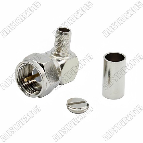 10x 75ohm F Type Male Crimp Right Angle Connector LMR195 RG58 RG400 RG142 Cable - Picture 2 of 4