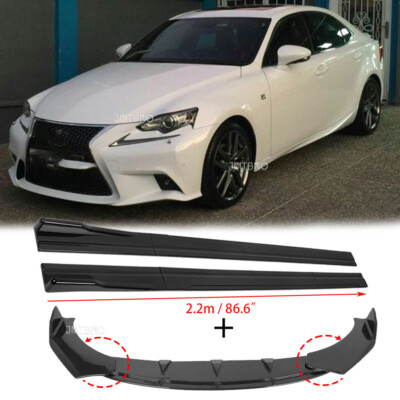 For Lexus IS300 IS250 IS200t Black Car Front Bumper Chin Lip Splitter+Side Skirt