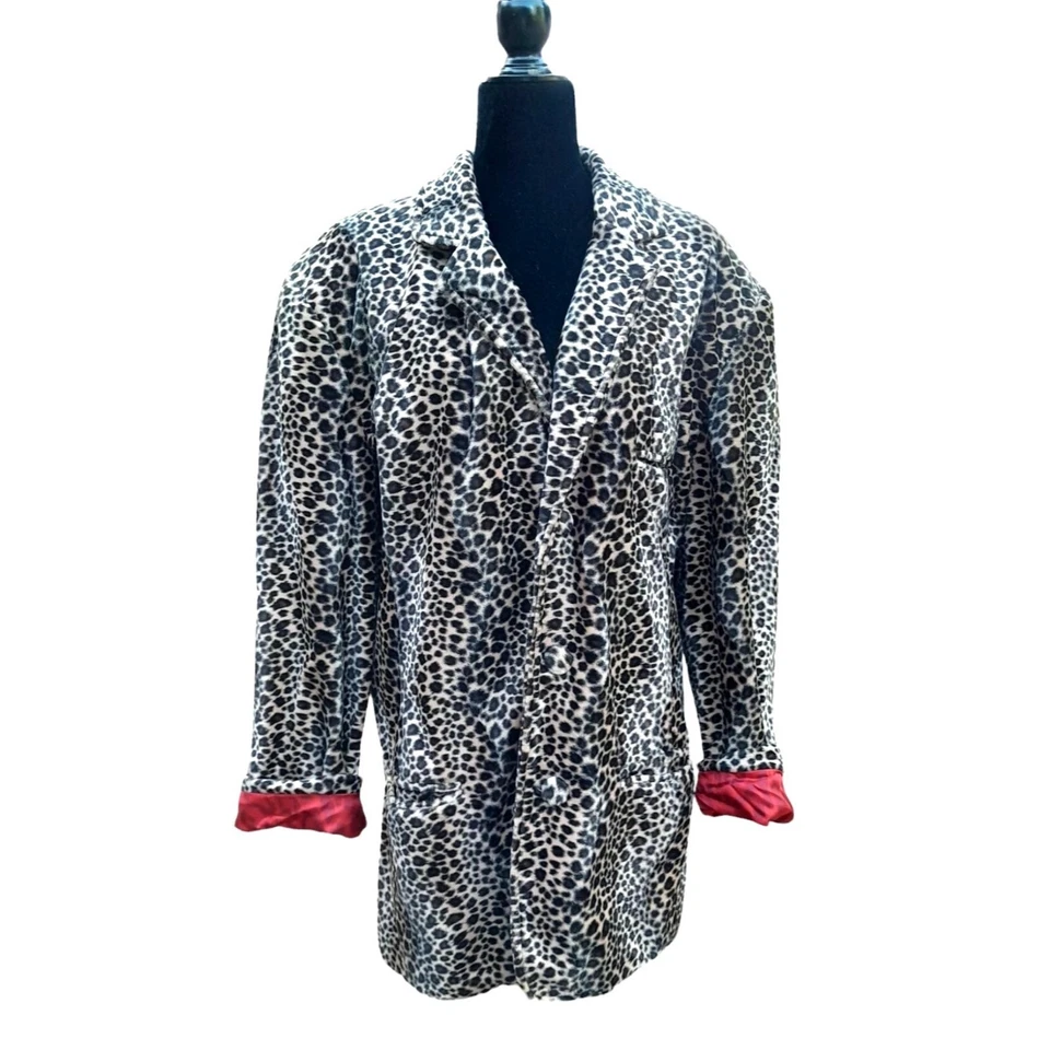Vtg 80s Leopard Print Faux Fur Mob Wife Party Preppy Lined Medium Coat Pockets - Image 2 of 4