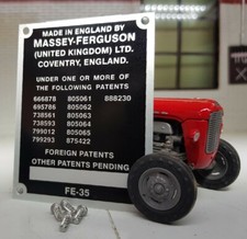 Massey Ferguson FE35 35 FE-35 Tractor Commission Plate 13 Patent Numbers 1958-64