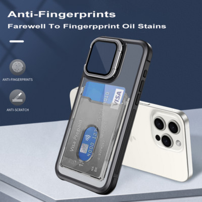 For iPhone 15 16 Plus / Pro /Max 1/ Air Pro Clear Hybird Card Slot Stand Cover 