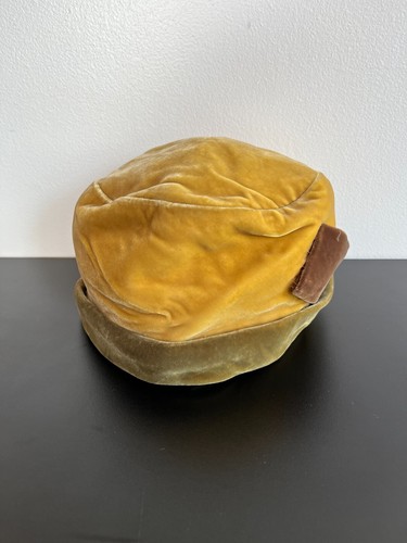 vintage 60s hat mustard yellow velvet cloche pillbox flapper fold cap - Picture 4 of 12