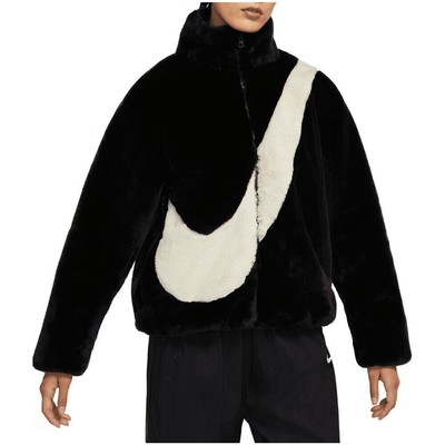 Nike Damen Jacke NSW Plush Faux Fur DO3791-010 Kunstpelzjacke Hoodie Pullover XL