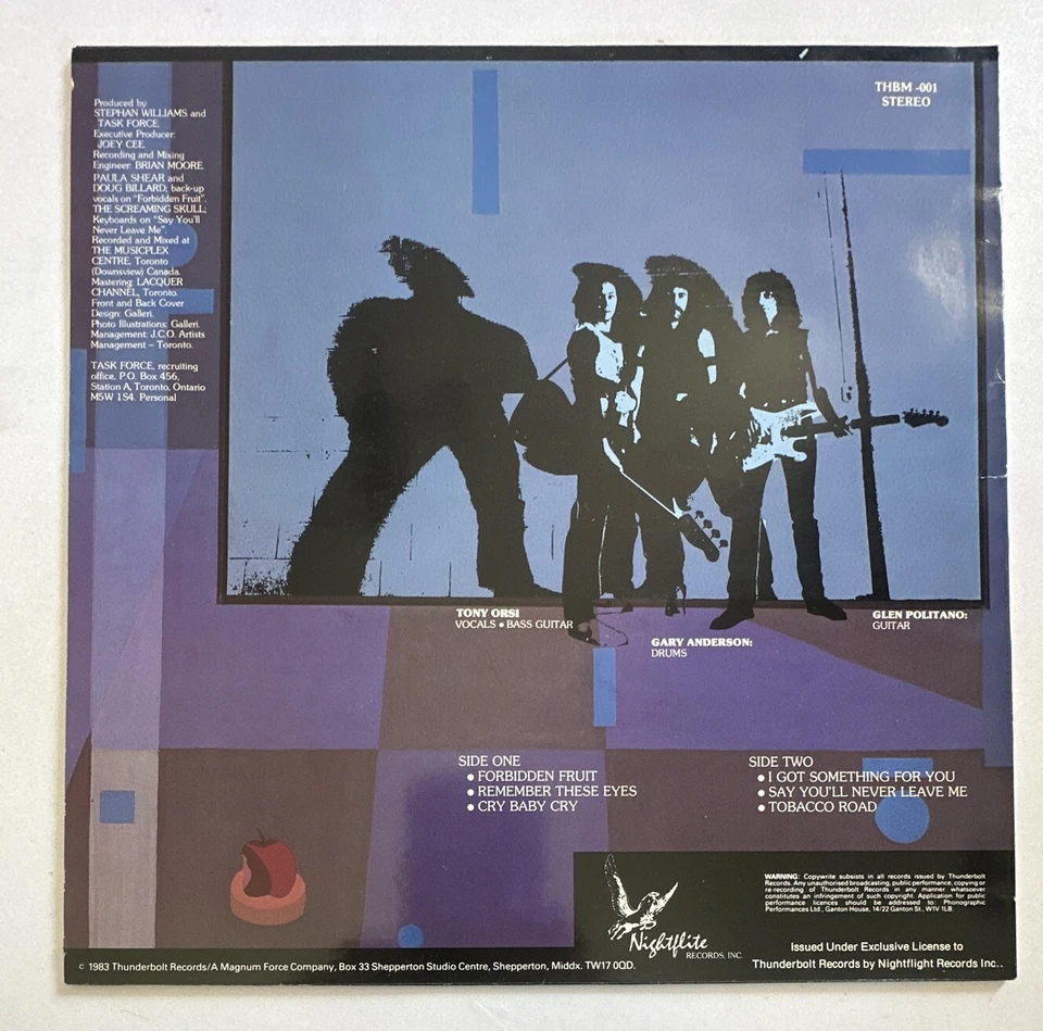 Task Force -Forbidden Fruit- Lp Record Thunderbolt ‎(THBM -001) 1983 NM / VG+ - Image 3 of 4