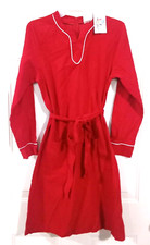 DBA Red/White Corduroy Belted Shift Dress Size Large