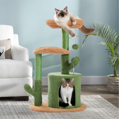 Cat Tree Tower for Indoor Cats, Cactus Cat Tree w/ Scratching Posts  Condos uk UK