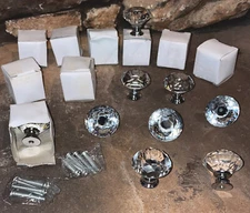 Faceted Dresser Cabinet Clear Crystal Pulls/Knobs PAPRMA 17 Pc. 30mm Some Hdwr.
