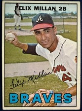 1967 TOPPS #89 FELIX MILLAN (ATLANTA BRAVES) ROOKIE BASEBALL CARD. rookie card picture