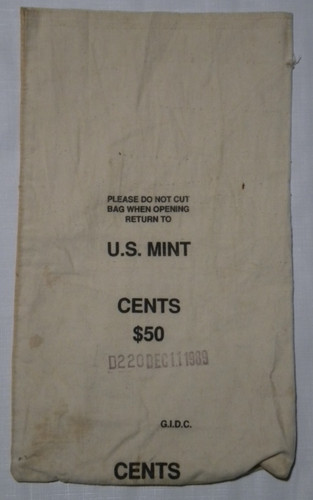 Vintage 1989 U.S. Mint Canvas Bank Bag EMPTY $50 Cents Money Coins 1980s 80s