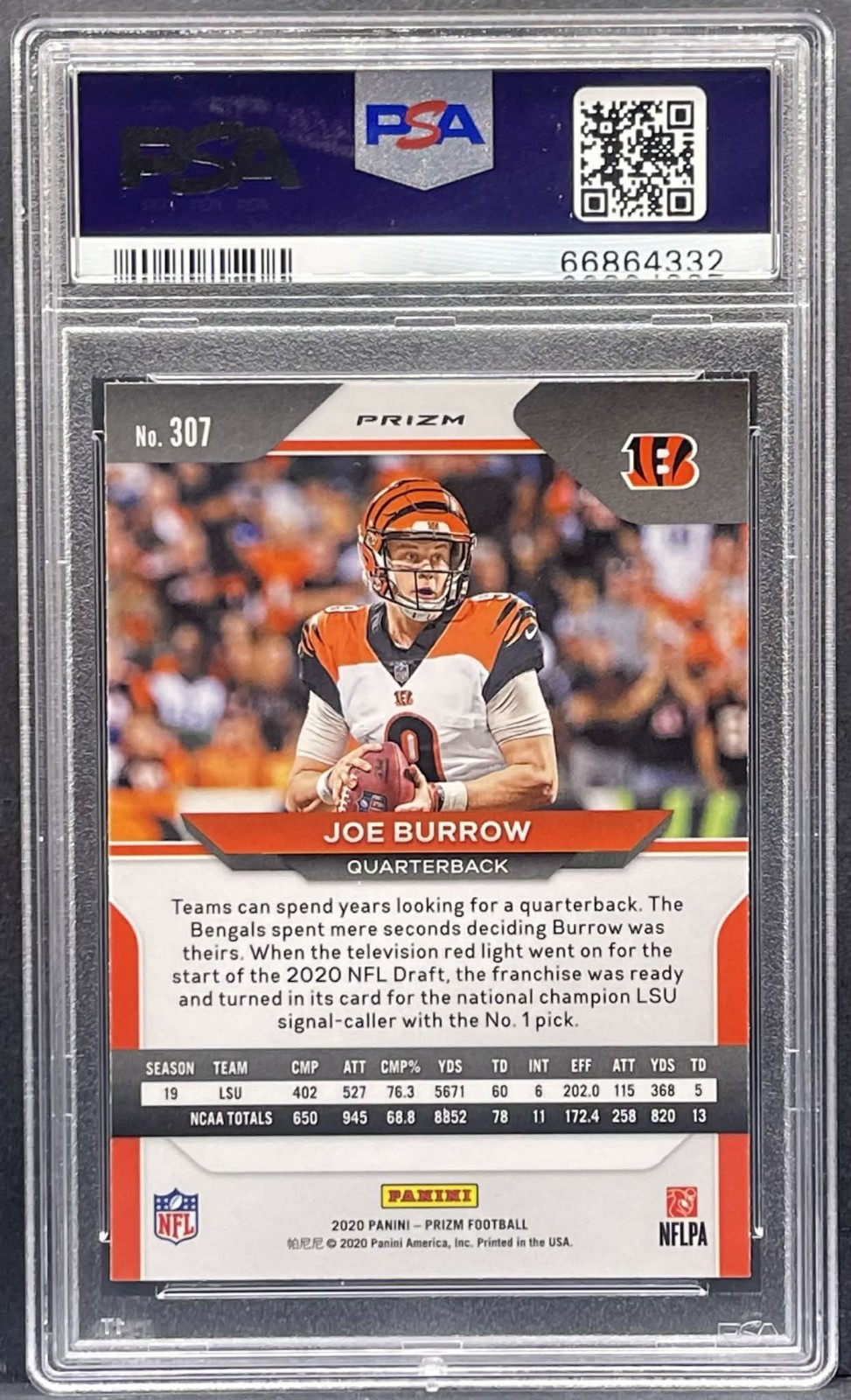 2020 Panini Prizm - Joe Burrow #307 Red White & Blue Prizm Rookie RC PSA 10 GEM view 2