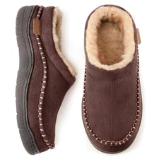 Zigzagger Men’s Fuzzy Moccasin Slippers – Cozy Indoor/Outdoor, Coffee 5-6 US
