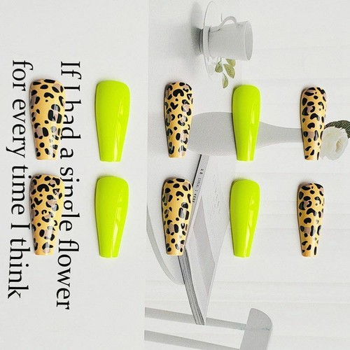 Elegant Fluorescent and Yellow Ballet 24Pcs Extra Long Nails Shiny Leopard print - Picture 10 of 16