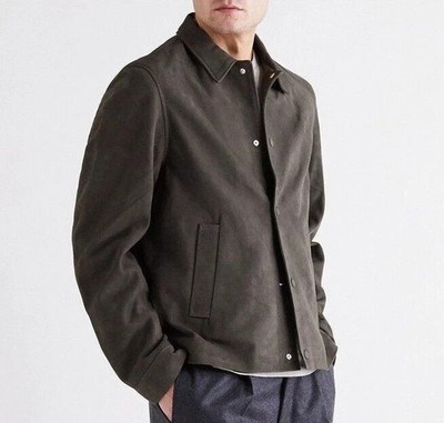Stylish Men Motorcycle Jacket Gray Suede Real Lambskin Leather Designer Handmade