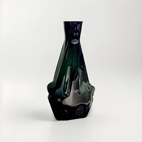 HTF! Blenko glass 2434 Flatfish Vase In Malachite (variant)! Stunning!