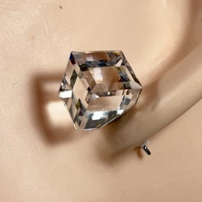 Iridescent Brilliant Crystal Glass 3/8  Cube Silver Tone Pierced Stud Earrings