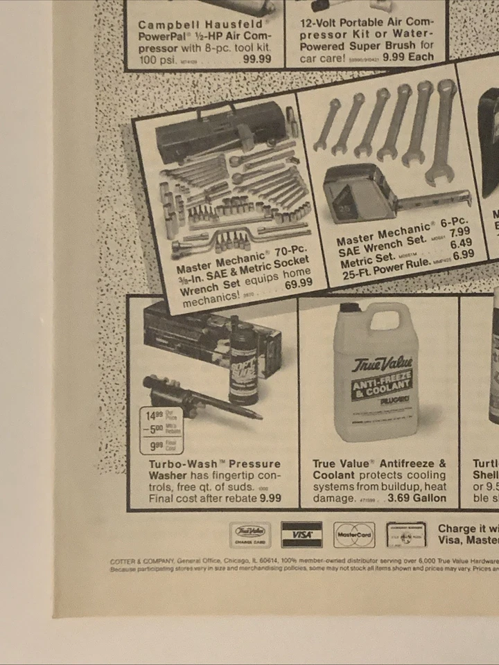 Anuncio impreso True Value Hardware 1987 Pat Summerall de colección años 80 Grand Slam ahorros Foto 4 de 4