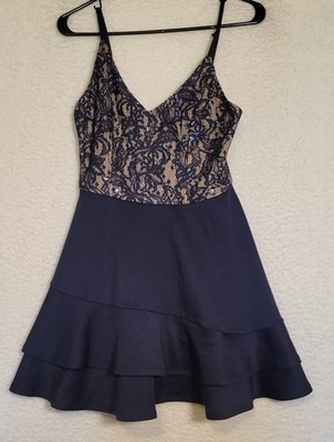 Windsor Sleeveless Sequin Dress Juniors Size 7 Cocktail Navy Blue Prom 0853Dep