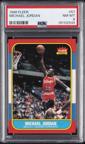 1986 FLEER #57 MICHAEL JORDAN ROOKIE RC PSA 8