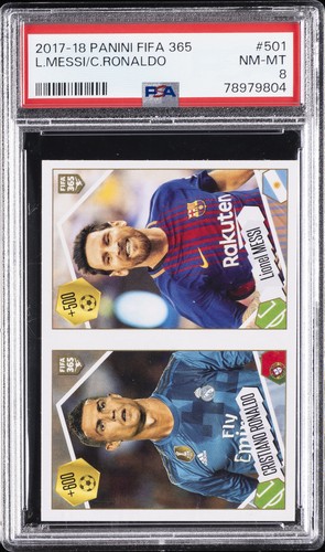 2017 PANINI FIFA 365 #501 CRISTIANO RONALDO/LIONEL MESSI PSA 8